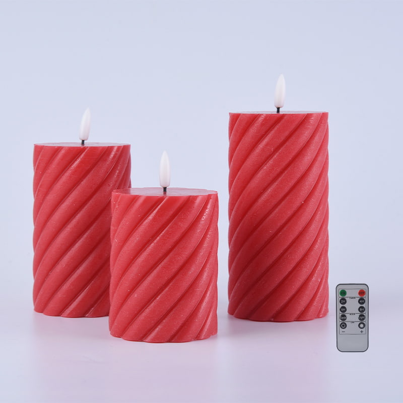 3'lü Paket Kırmızı Spiral Alevsiz Sütun Mum